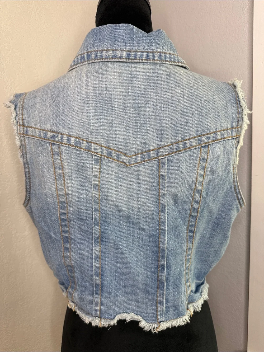 Highway Jeans Light Wash Cropped Frayed Denim Vest Y2K Western Festival size XL